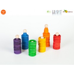 Jouet libre Grapat Nins®Grapat - 6 Nins 36 anneaux et 6 disques colorés Bonhomme Figurine en bois