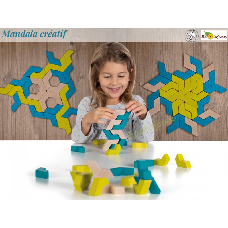 Mandala Jeu créatif et artistique en bois Mandala bois Geoblox 30pcs Erzi Jeu construction Jouet libre