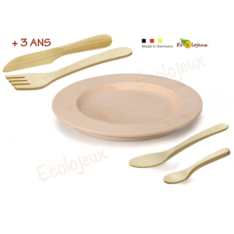 Dinette BOIS Assiette et couverts  Dinette Erzi Jeu symbolique maternelle Jouet imitation  USTENSILE MONTESSORI