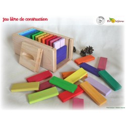 Plaquettes colorées dans boîte en bois - Jeu de Construction en bois Gluckskafer  Jouet libre en bois Waldorf