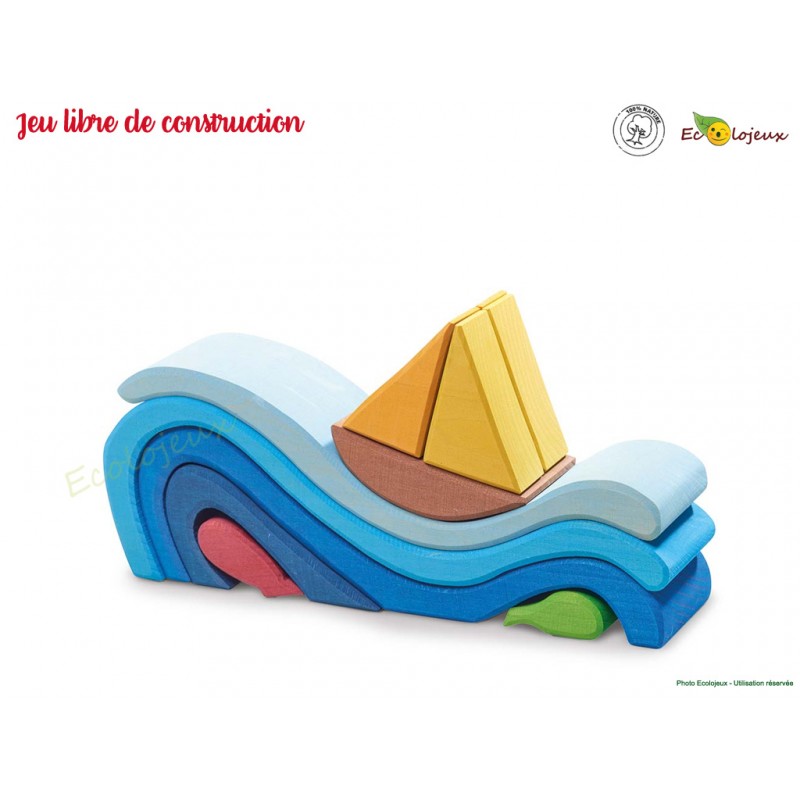 Jeu de construction bois - Vagues bateau Puzzle 3D en bois Jeu libre d'imagination