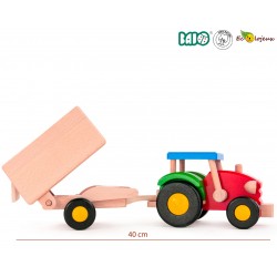 Jouet bois Tracteur en bois avec remorque Bajo 43310 Jouet tracteur ferme enfant