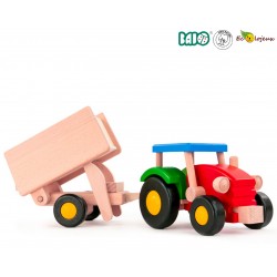 Jouet bois Tracteur en bois avec remorque Bajo 43310 Jouet tracteur ferme enfant